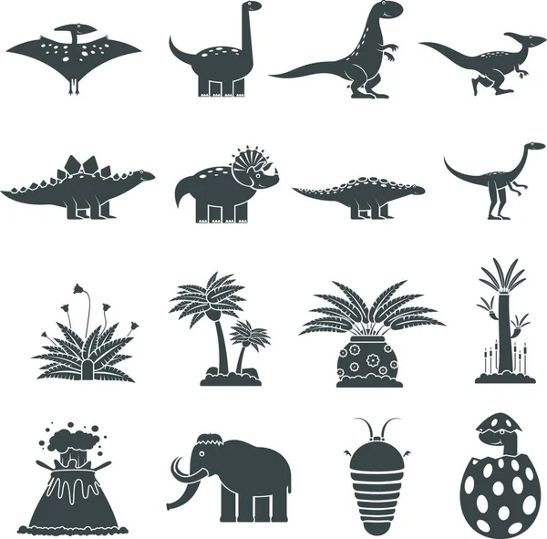Dinosauri Black Set Illustrazione Vettoriale — Vettoriale Stock