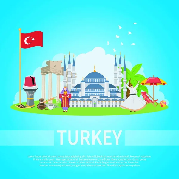Turquie Flat Composition Illustration Vectorielle Colorée — Image vectorielle