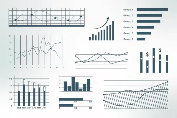 一组财务数据图表 数据分析 统计和市场 — 图库矢量图片
