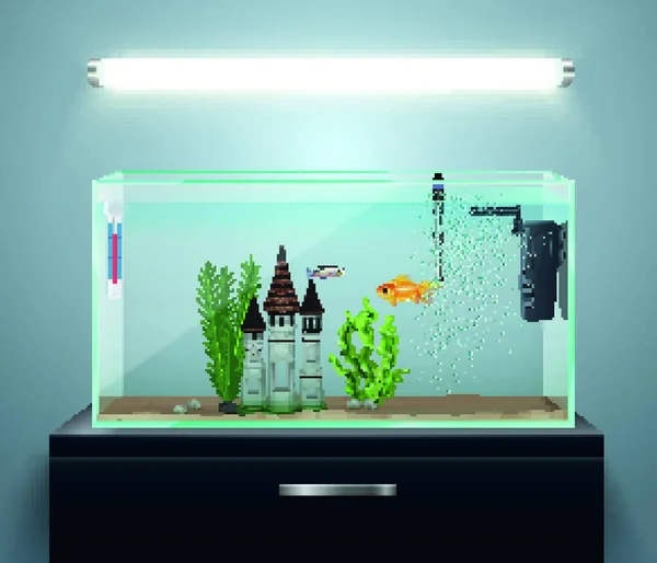 Aquarium Composition Réaliste Illustration Vectorielle Colorée — Image vectorielle