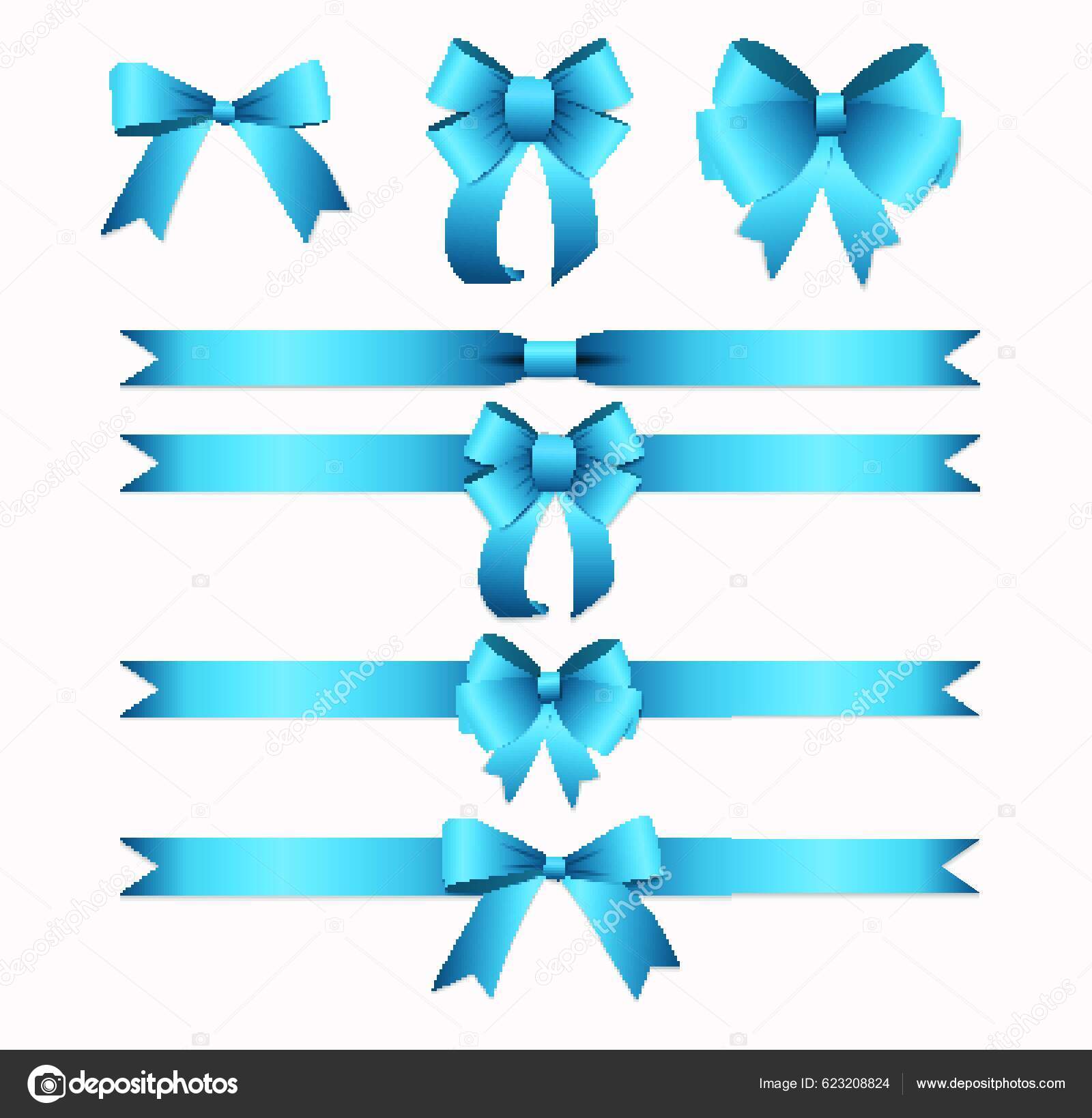 Blue Ribbon Bow Set Birthday Christmas Gift Box Realistic Silk Stock