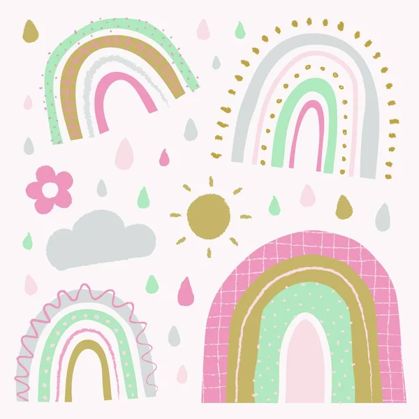 かわいい虹でドアスタイルベクトルセット — ストックベクタ