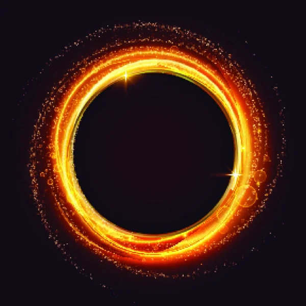 輝きと粒子を背景にした光る渦のフレーム — ストックベクタ