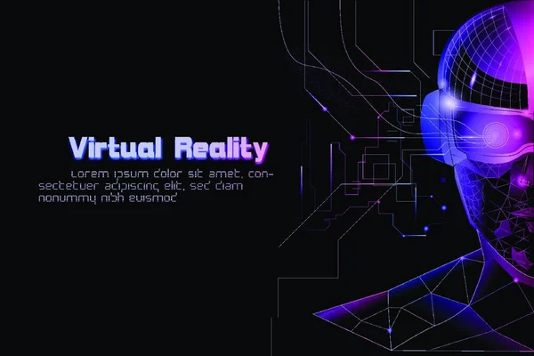 Силуетний Багатокутник Пристрої Віртуальної Реальності Вигляд Половину Обличчя Цифровим Текстом — стоковий вектор