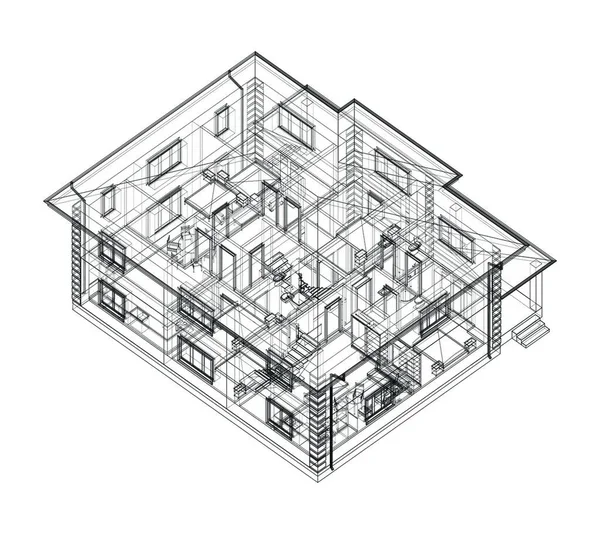 Bâtiment Résidentiel Dessin Technique Vecteur — Image vectorielle