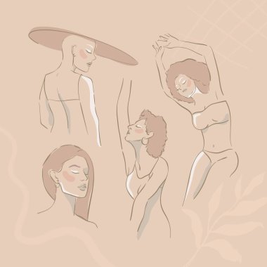 Modern tarzda bir takım kadın modeller. vektör illüstrasyonu