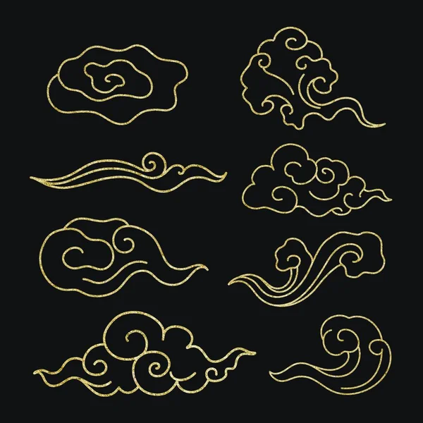  Oriental cloud sticker, gold Japanese design clipart vector collection