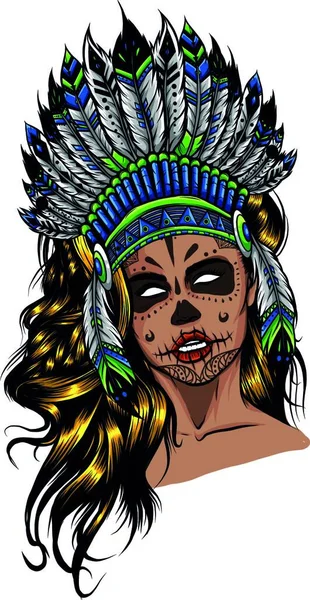 Beautiful Girl Headdress North American Indians — Stock Vector