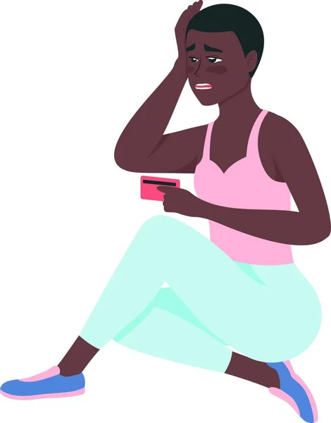 Upset African American Woman Debt Credit Card Flat Color Vector — Image vectorielle