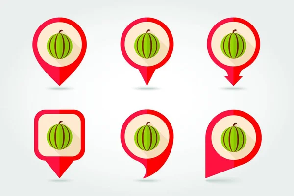 Wassermelone Flache Mapping Pin Symbol Mit Langem Schatten — Stockvektor
