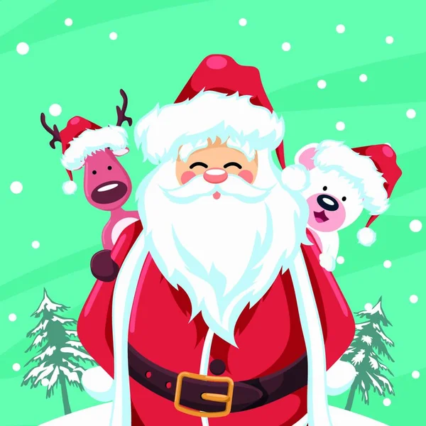 Santa Claus Design Reindeer Christmas Bear — Stock Vector
