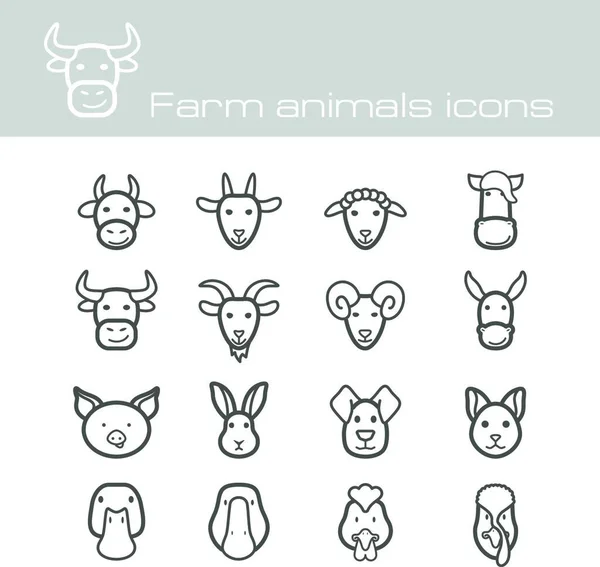 Icones Animais Fazenda Ilustração Vetorial —  Vetores de Stock