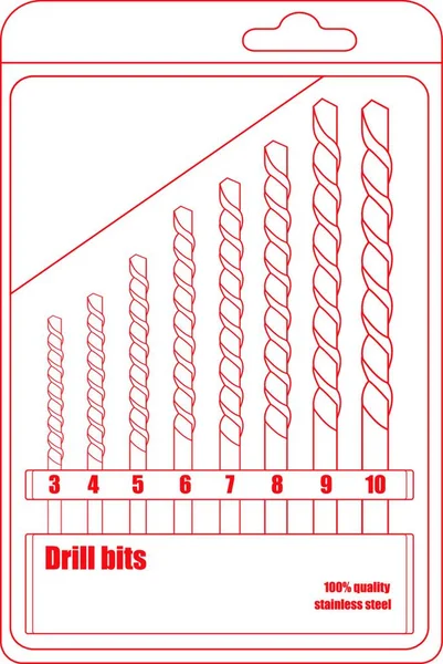 Scatola Dei Pezzi Trapano Contorno Illustrazione Vettoriale — Vettoriale Stock