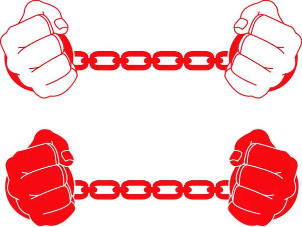 Man Hands Strained Steel Handcuffs Vector Illustration — Stock Vector