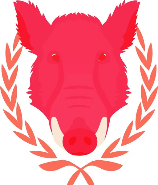 Boar Head Laurel Wreath Color Icon Web Vector Illustration — Stock Vector