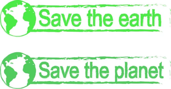 Rädda Jorden Rädda Planeten Gröna Tecken Med Planeten — Stock vektor