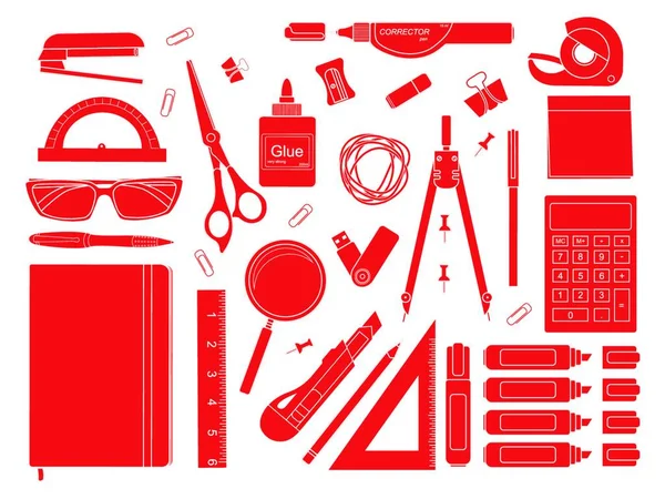 Set Monochrome Red Stationery Simple Illustration — Stock Vector