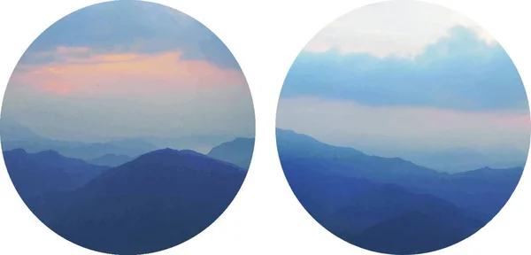 Montañas Redondas Acuarelas Pintura — Vector de stock