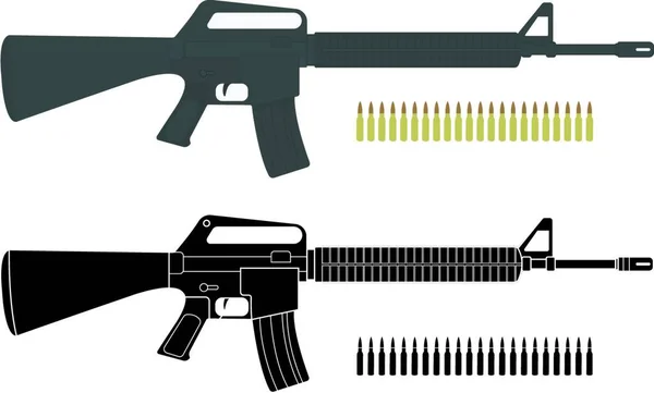 Assault Rifles Bullets Color Silhouette — Stock Vector