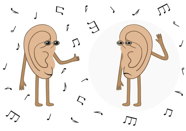 人类的耳朵听音乐 其中一个是聋子 — 图库矢量图片