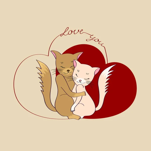 Влюбленные Кошки Обнимают Друг Друга Открытка — стоковый вектор