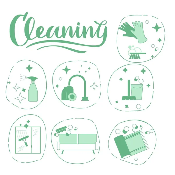 Χαρακτηριστικά Υπηρεσιών Καθαρισμού Έγχρωμη Διανυσματική Απεικόνιση — Διανυσματικό Αρχείο