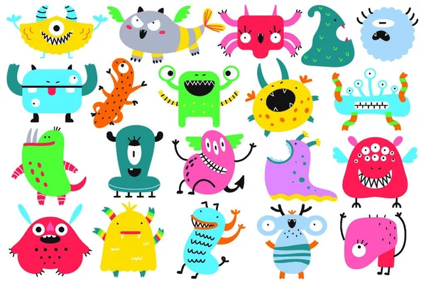 Monsters Doodle Set Vector Illustration — Stock Vector