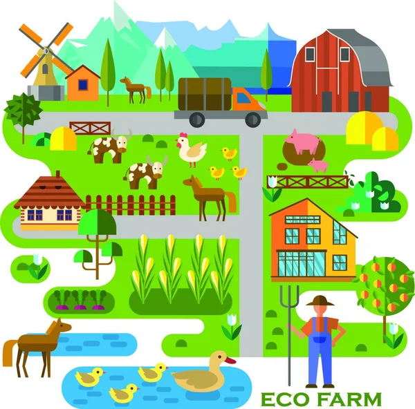 Eco Fazenda Moderna Ilustração Vetorial — Vetor de Stock