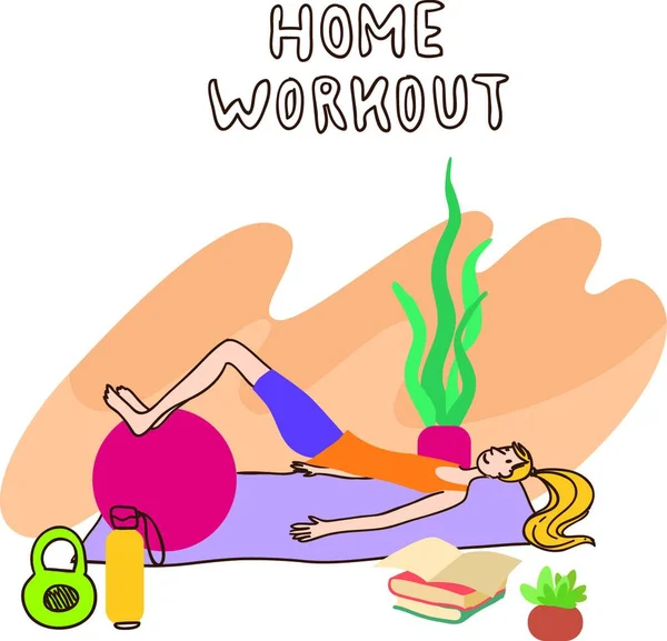 Woman Doing Exercises Healthy Lifestyle Home Workout Vector Illustration — Stock Vector
