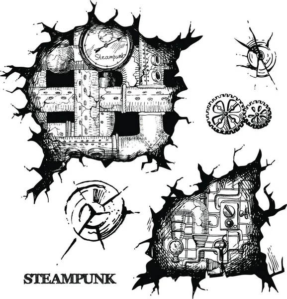 Steampunk Sketch Holes Vector Illustration — Stock Vector