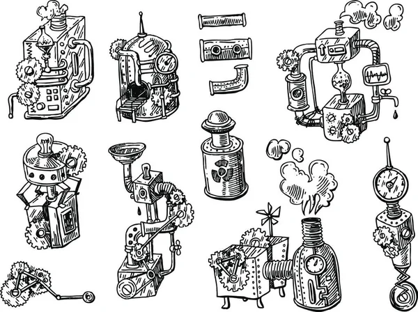 Sketch Steampunk Mechanism Vector Illustration — Stock Vector