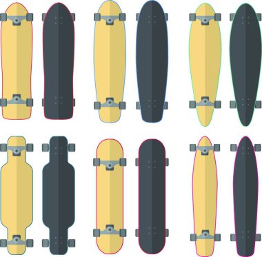Kaykay ve Longboard, vektör illüstrasyonu 