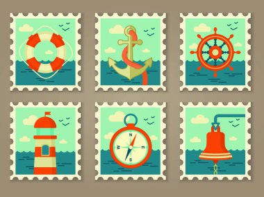 Retro deniz pulları vektör çizimi   