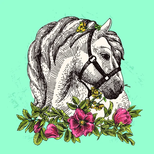 Horse Flowers Vector Illustration — Stock Vector
