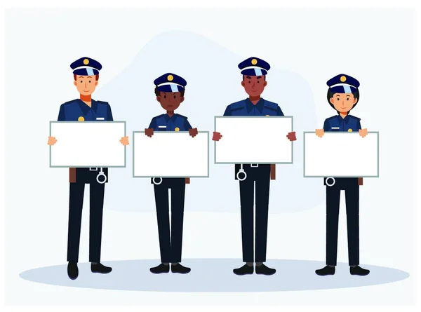 Grupo Policía Tiene Mensaje Blanco Aquí Vector Plano Ilustración Personajes — Archivo Imágenes Vectoriales