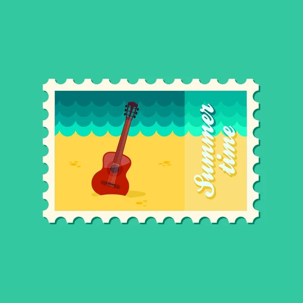 Плоский Штамп Пляжу Гітара — стоковий вектор