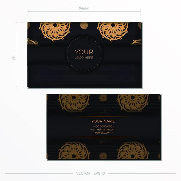 Zwarte Luxe Visitekaartjes Decoratieve Visitekaartje Ornamenten Oosters Patroon Illustratie — Stockvector