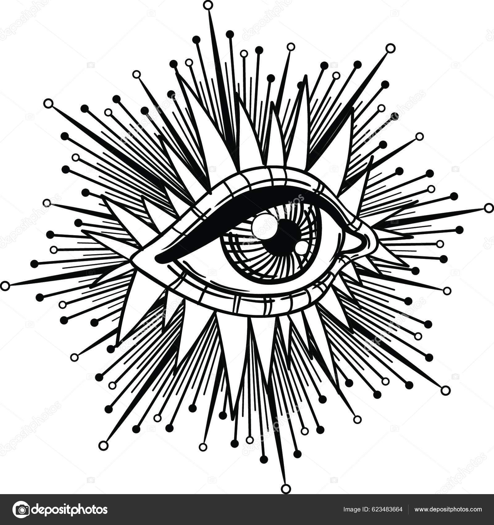 Blackwork Tattoo Flash Eye Providence Masonic Symbol All Seeing Eye