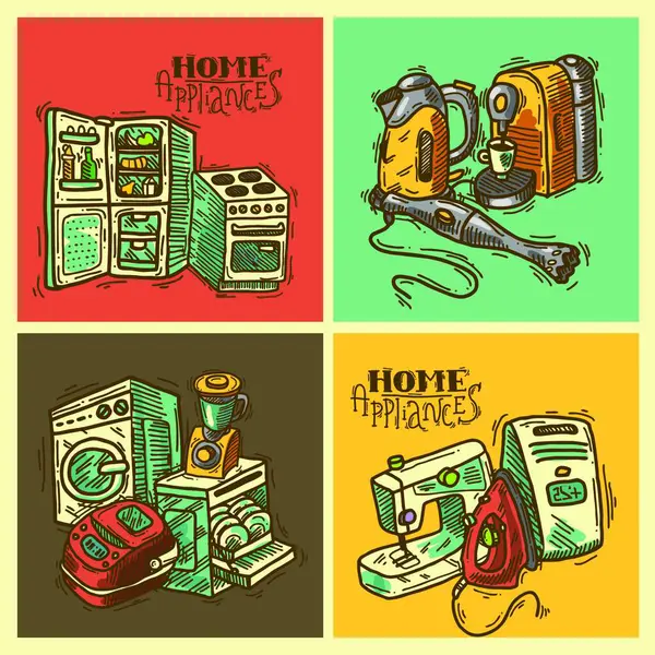 Hand Drawn Vector Illustrations Different Types Household Appliances — Stock Vector