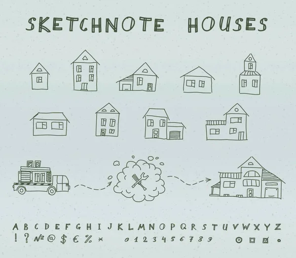 Sketch Note Houses Vector Illustration — Stock Vector