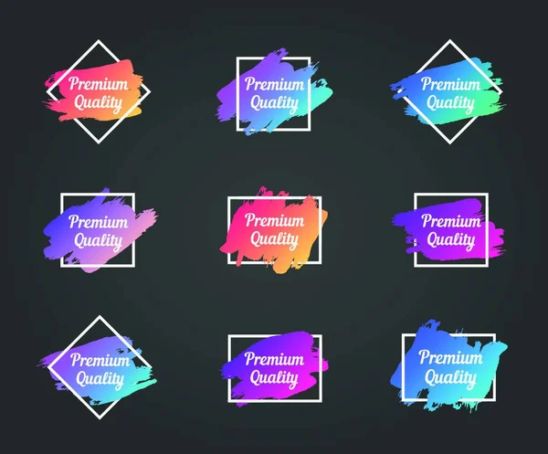 Ensemble Phrases Promotionnelles Fond Coups Pinceau Coloré — Image vectorielle