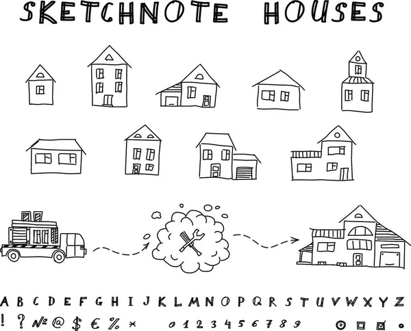 Sketch Note Houses Vector Illustration — Stock Vector