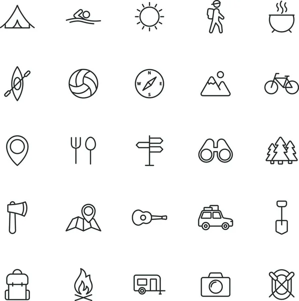 camping outline icons, vector illustration