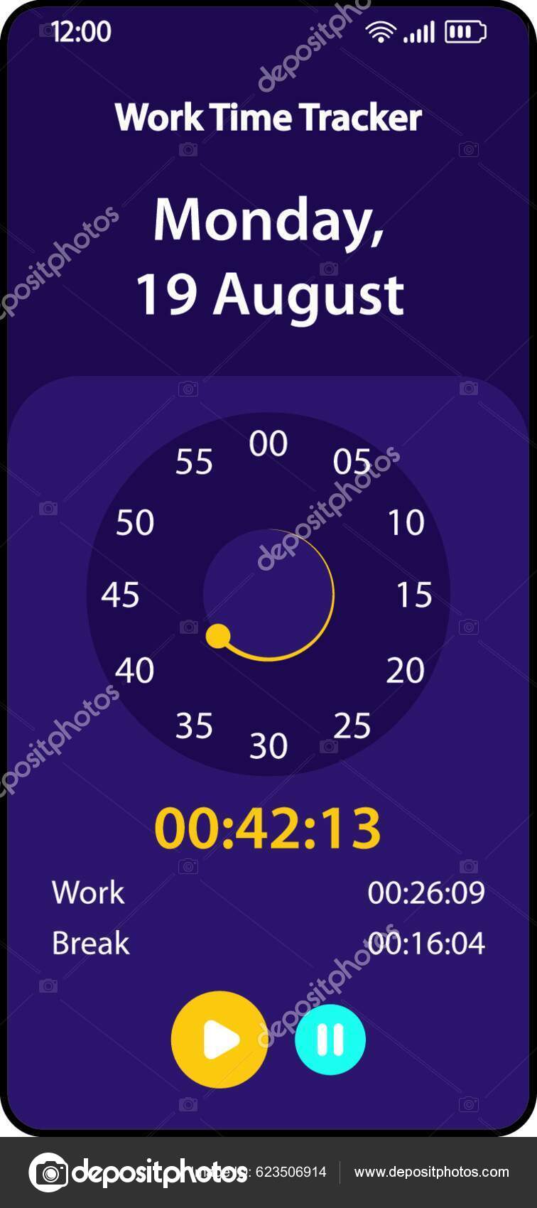 Work Hours Tracking Smartphone Interface Vector Template Mobile Time