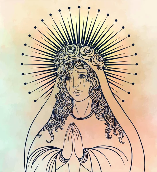Senhora Tristeza Devoção Imaculado Coração Bem Aventurada Virgem Maria Rainha — Vetor de Stock