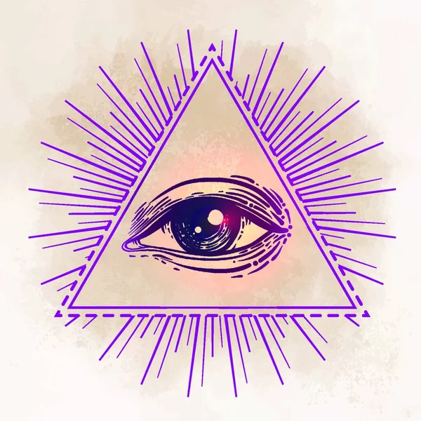 黑色纹身闪光 上帝的眼睛 共济会的象征都能看到三角形金字塔里面的眼睛 新的世界秩序 神圣的几何 孤立的矢量说明 — 图库矢量图片