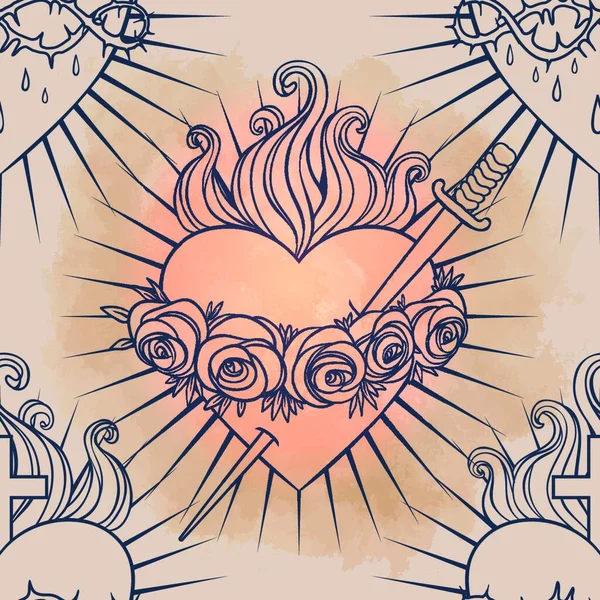 Lord jesus sacred heart tattoo Vector Art Stock Images | Depositphotos