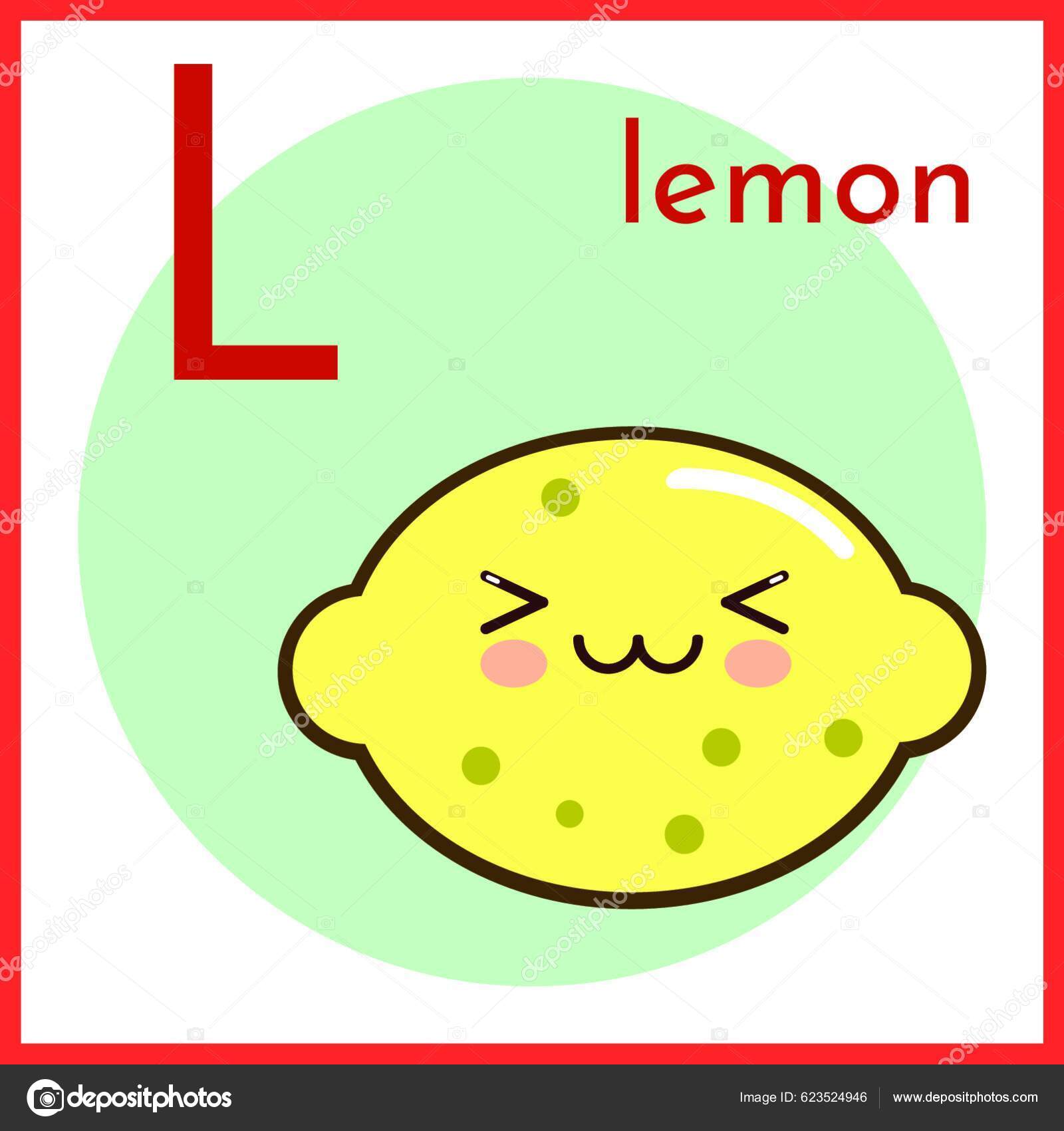 Ficha Del Alfabeto Fruta Dibujos Animados Para Limón Ilustración Vector