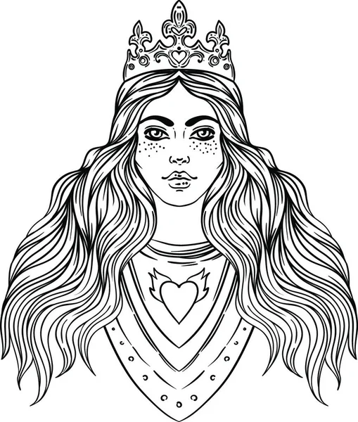 Retrato Menina Bonita Com Uma Coroa Cavaleiro Armadura Ilustração Vetorial — Vetor de Stock