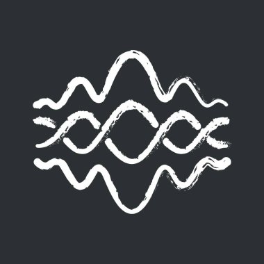 Abstract fluid overlapping waves chalk icon. Music, melody rhythm. Digital soundwave, flowing waveform. Sound volume, equalizer curve. Noise, vibration level. Isolated vector chalkboard illustration